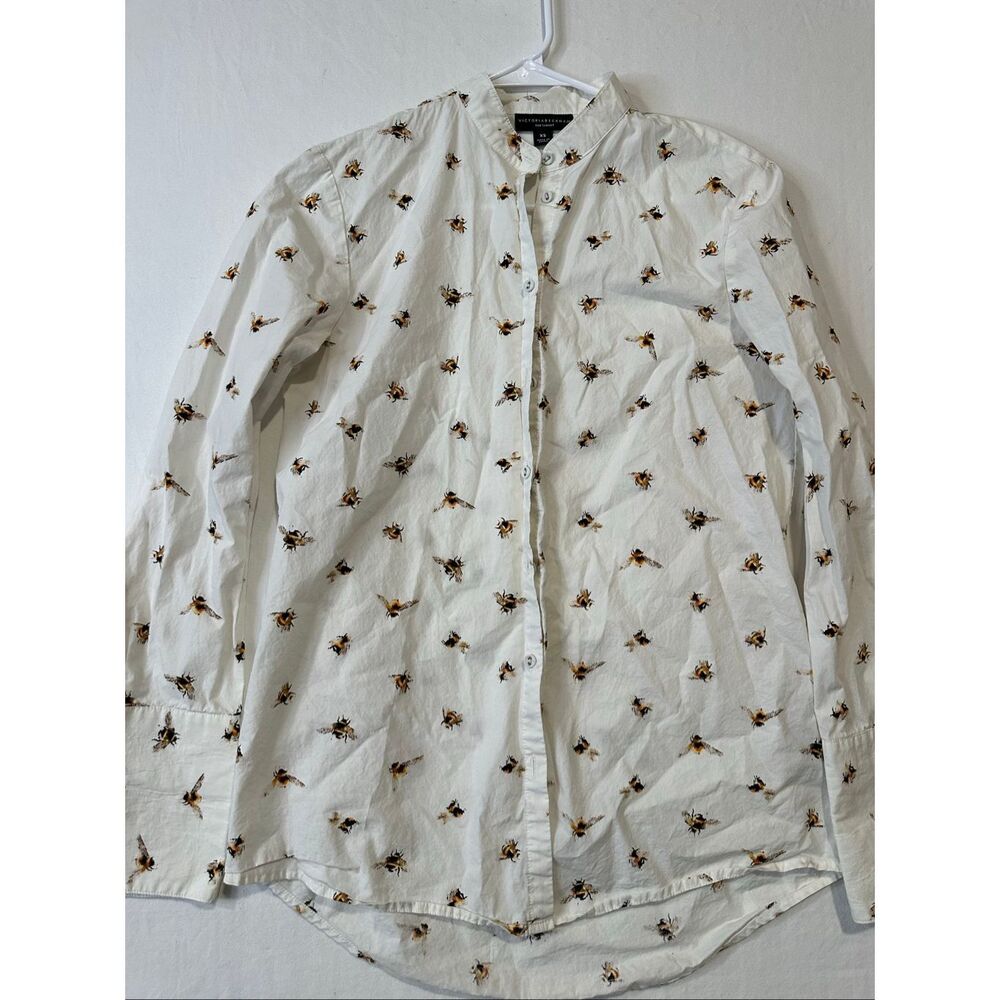Victoria Beckham for Target Bee Print Button Front Shirt White Cotton XS